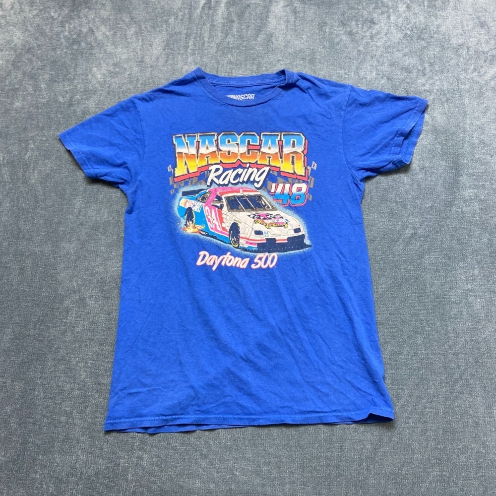 Nascar Racing '48 Daytona 500 T-Shirt Mens Small Blue Cotton Graphic Casual Tee